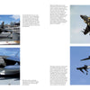 Four photos of the AV-8B Harrier II, published by Schiffer Publishing, Ltd.: close-ups of cockpit and markings on the ground and aerial shots showing its VSTOL flight and landing. Text about aircraft features surrounds the images.