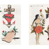 Neoclassical Tattoo Flash by Schiffer Publishing, Ltd. showcases classic tattoo art—hearts, roses, anchors, stars, and more—on a textured cream background. Ideal for fans of traditional and vintage flash tattoo designs.