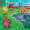 In "Big P Takes a Fall (and That’s Not All)" by Schiffer Publishing, Ltd., lively cartoon letters with faces and limbs play in a park, as large letters tease a small letter e near a seesaw for an engaging rhyming alphabet book adventure.