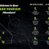 Dark Tourism California by Schiffer Publishing, Ltd. features a chalkboard-style state map marking locations from a ghost travel guide. A list names haunted prisons and ghost towns with page numbers, while green icons emphasize the spooky road trip theme.