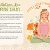 Illustration from "How to Be Happy" by Schiffer Publishing, Ltd.: a woman meditates among flowers. The text encourages self-acceptance—"May I accept things as they are. May I accept myself as I am"—reminding us that calm and acceptance are self-kindness.