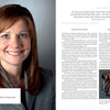 On the left is a professional portrait of Mary T. Barra, Chairman and CEO of General Motors. On the right are her career highlights, bio, quote, and a black-and-white engine image from "The Women of General Motors" by Schiffer Publishing, Ltd.