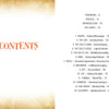 The "Between the Worlds" table of contents by Schiffer Publishing, Ltd. features a vintage yellow border, "CONTENTS" in orange on the left, and chapter titles—like bone-and-curio casting—plus page numbers in black on the right.
