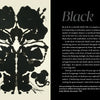 Deep Color" by Schiffer Publishing, Ltd. features a black inkblot resembling a mirrored butterfly or mask on white. Text at right explores the cultural meaning of color, referencing Rorschach tests, death, power, and fascination with darkness.