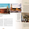 The brochure for "Christmas at America's Landmark Houses, 2nd Edition" by Schiffer Publishing, Ltd. features photos of Colonial Williamsburg’s grand buildings and decorated interiors, with details on Burton Parish Church and the Peyton Randolph House.