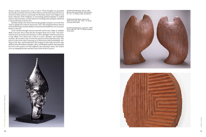 Contemporary Black American Ceramic Artists" by Schiffer Publishing, Ltd. features a vibrant collection of sculptures that celebrates the skill and heritage of Black artists working in clay.