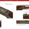 A detailed spread features close-up views of Savage Model 1895, 1899, and 99 rifles from Schiffer Publishing, Ltd., showcasing ornate engravings, gold accents, and wooden stocks from various angles on a white background.