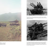 A color photo shows two M50/M50A1 Ontos vehicles by Schiffer Publishing, Ltd. in a grassy, mountainous field with soldiers nearby; alongside four black-and-white images of North Vietnamese tanks with anti-aircraft guns.