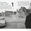 Black-and-white photo of a classic Aston Martin racing past a grand building as a film crew shoots, with dust trailing. Text overlays reference Schiffer Publishing, Ltd.'s "101 Things You Should Know about James Bond 007" and the classic Thunderball adventure.