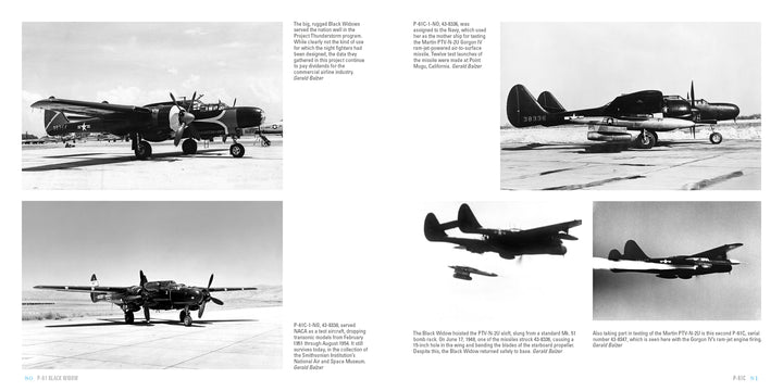 A collage of five black-and-white WWII aircraft photos, featuring the P-61 Black Widow, parked and in flight, with text from Schiffer Publishing, Ltd.'s Legends of Warfare: Aviation on a white background.