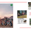 A vintage ad showcases Mini Honda bikes by Schiffer Publishing, Ltd. outdoors at sunset with people nearby, while smaller ads highlight riders on trails, showing the bikes’ adventure-ready versatility.