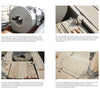 A collage of close-ups displays various views and details of the K5 Rail Gun by Schiffer Publishing, Ltd., highlighting its large cylindrical steel structure and components on a flatbed trailer in an outdoor industrial setting.