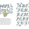 Trust Me, You Can Letter by Schiffer Publishing, Ltd. features an outlined uppercase A–Z faux calligraphy alphabet with black lines, light blue shadows, blue dots, and a green leaf—ideal for learning lettering or creating alphabet art.