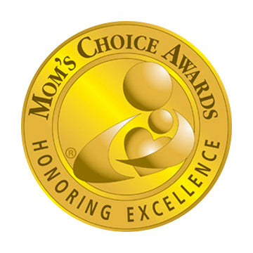 A gold circular Mom’s Choice Awards seal featuring stylized adult and child figures with “Mom’s Choice Awards” and “Honoring Excellence”—ideal for Schiffer Publishing, Ltd.'s educational activity book The Human Body.